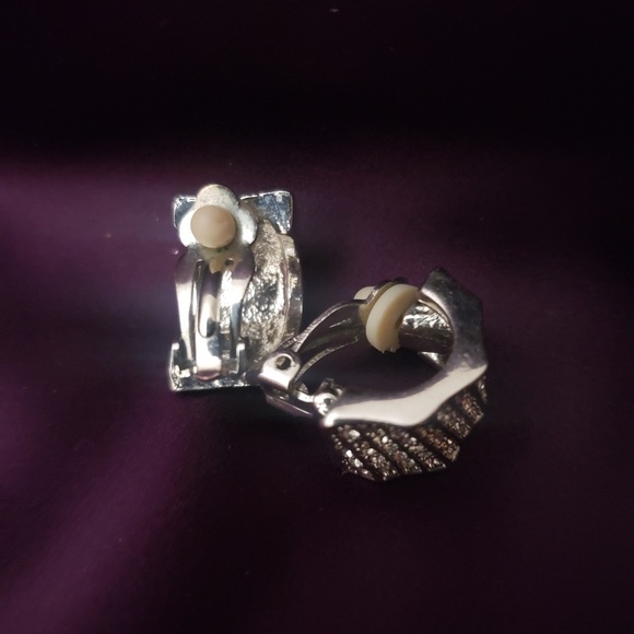 CZ and Silver tone Clip on Earrings - Picture 2 of 4